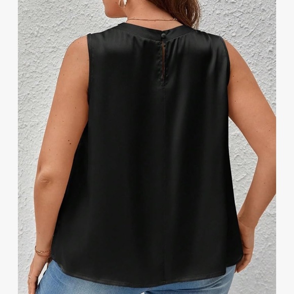 4x / 20 - Plus Size Draped Collar Cowl Neck Top Elegant Satin Sleeveless - Picture 2 of 3